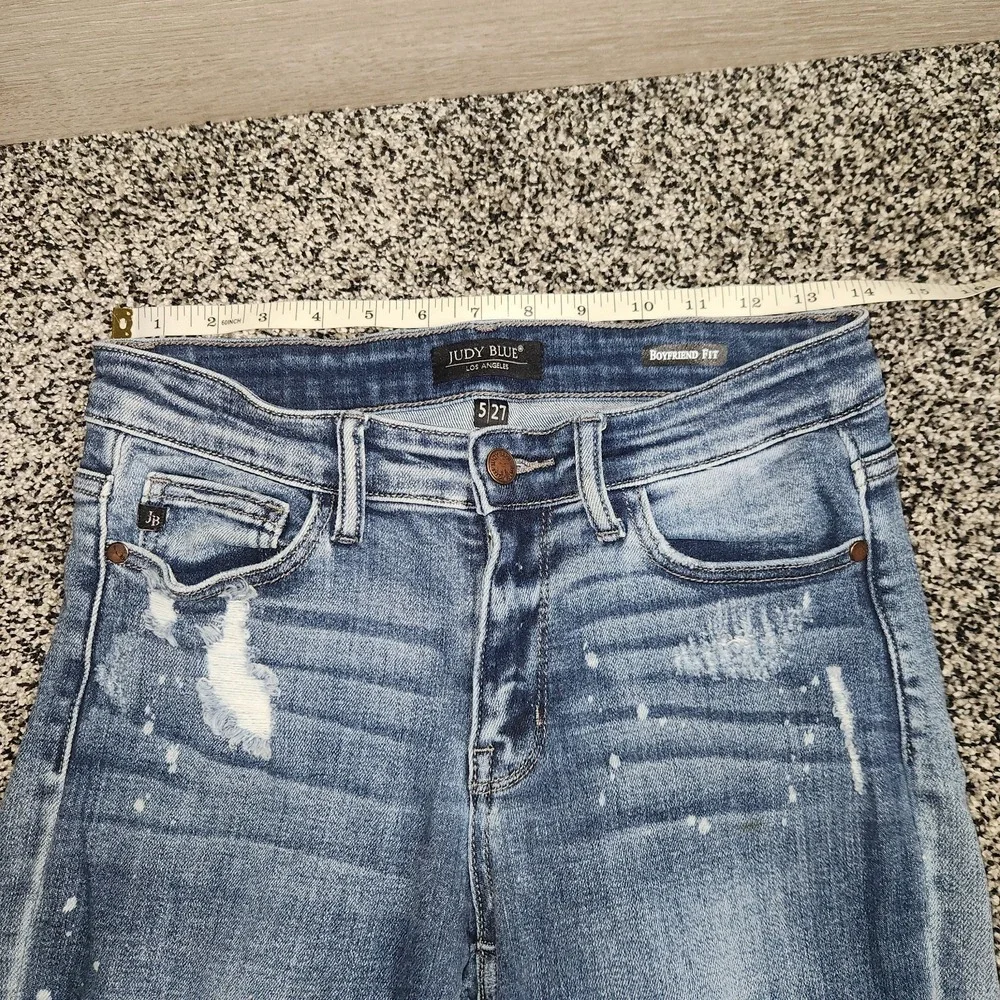 Judy Blue Boyfriend Fit Splatter Paint Ripped Jeans Stretch Women 5/27 Mid Rise - Picture 5 of 12